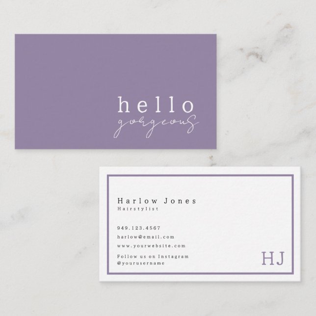 Lavender Lila Hello Gorgeous Beauty Minimalistisch Visitenkarte (Vorne/Hinten)