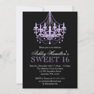 Lavender Lila Imitats Glitzer Kronier Sweet 16 Einladung
