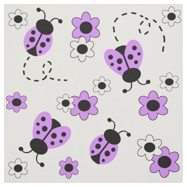 Lavender Lila Ladybug Lady Bug Floral Blume Stoff (Muster)