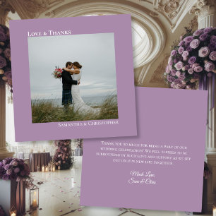 Lavender Lila Liebe Dank Foto & Note Wedding Dankeskarte