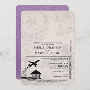 Lavender Lila Maldives Passport Hochzeit Einladung