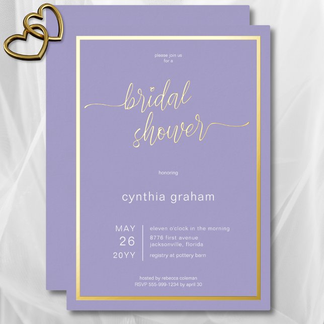 Lavender Lila Modernes Minimales Brautparty Folieneinladung (Lavender Purple Modern Minimal Bridal Shower Foil Invitation)
