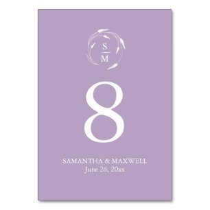 Lavender Lila Monogram Wedding Tischnummer Card