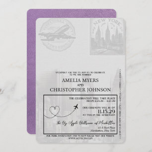 Lavender Lila New York City Passport Wedding Einladung