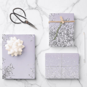 Lavender Lila Ombre Silver Glitzer Sparkle Geschenkpapier Set
