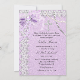 Lavender lila Pearl Bow Cross Heilige Kommune Einladung