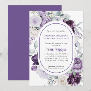 Lavender Lila Peonies Oval Border Wedding Einladung