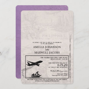Lavender Lila Philippines Passport Wedding Einladung