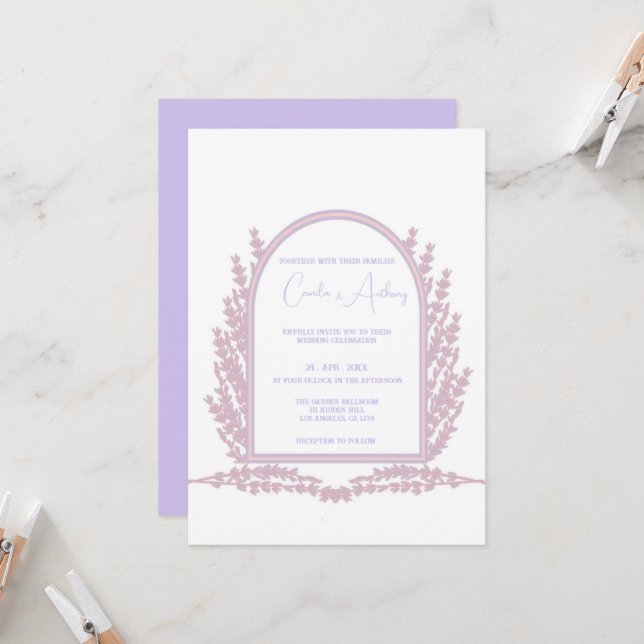Lavender Lila Pink Floral Boho Wedding Einladung (Vorderseite/Rückseite Beispiel)
