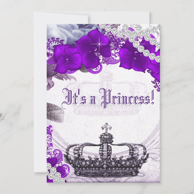 Lavender Lila Princess Baby Dusche Einladung (Vorderseite)