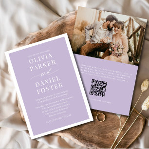 Lavender Lila QR Code Foto Minimalistisch Hochzeit Einladung