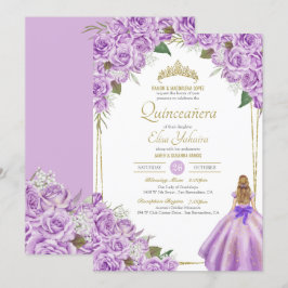 Lavender Lila Quinceanera Elegante Rose Einladung