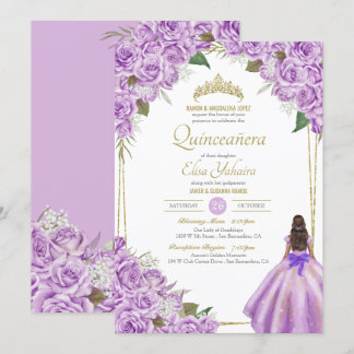 Lavender Lila Quinceanera Elegante Rose Einladung