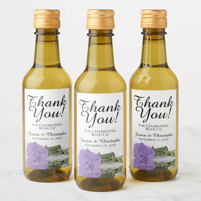 Lavender Lila Rose Chic Wedding Danke Mini Weinetikett (Flaschen)