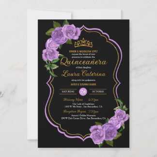 Lavender Lila Rose Gold Elegante Quinceñera Einladung