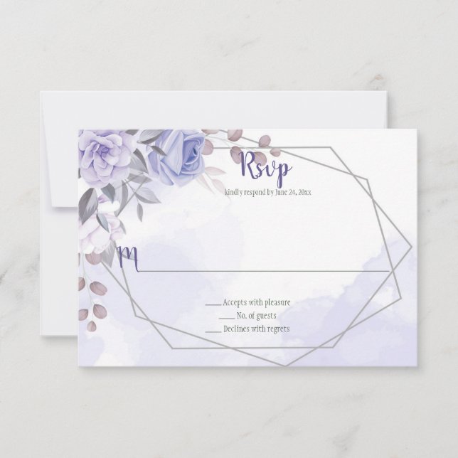 Lavender Lila Rose Silver Geometric Wedding RSVP Karte (Vorderseite)