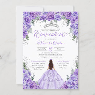 Lavender Lila & Silver Rose Elegante Quinceanera Einladung