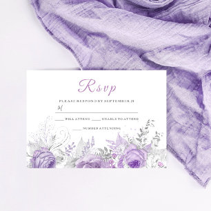 Lavender Lila Sparkle Bloral Wedding Matching RSVP Karte
