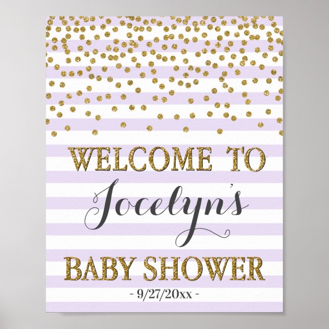 Lavender Lila und Gold Girl Baby Dusche Willkommen Poster (Vorne)