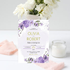 Lavender Lila und Gold Lilac Hochzeitseinladung Feiertagskarte