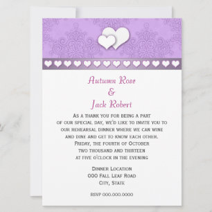 Lavender Lila und White Wedding Probe Dinner Einladung