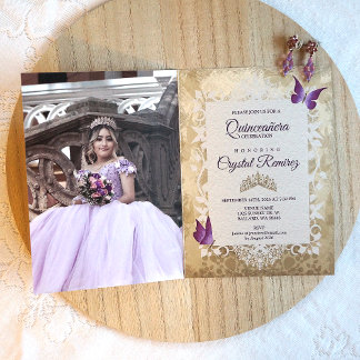 Lavender Lila Vintage Quinceanera Einladung