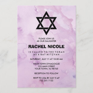 Lavender Lila Watercolor Look Bat Mitzvah Einladung