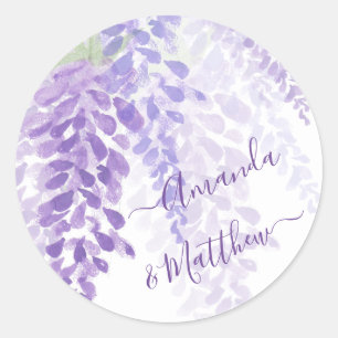 Lavender Lila Watercolor Wisteria Blooms Wedding Runder Aufkleber