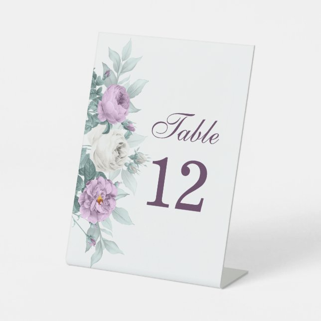 Lavender Lila Wedding Tischnummer Sign Sockelschild (Vorderseite)