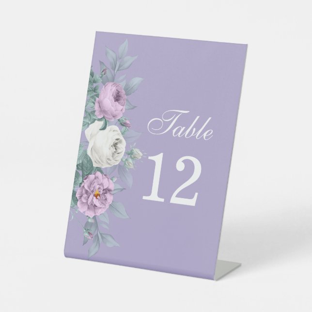 Lavender Lila Wedding Tischnummer Sign Sockelschild (Vorderseite)