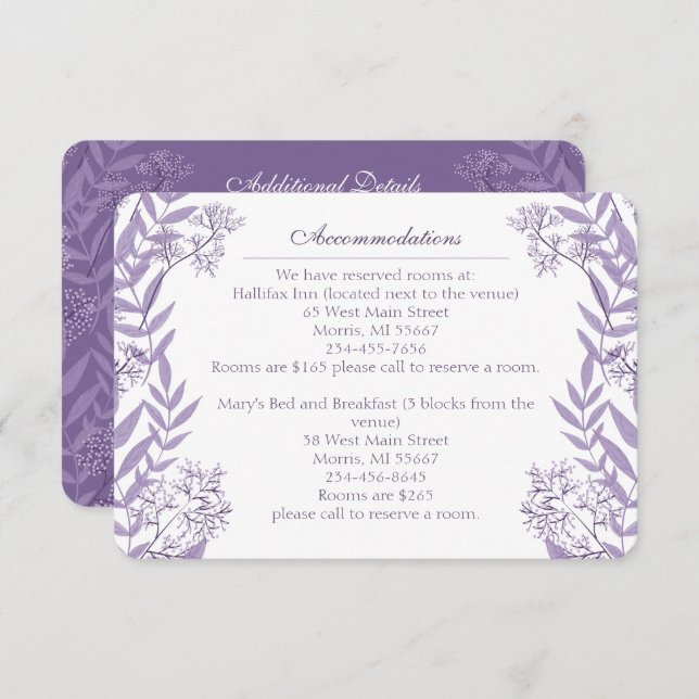 Lavender Lila Wedding Vintag Botanical Begleitkarte (Vorne/Hinten)