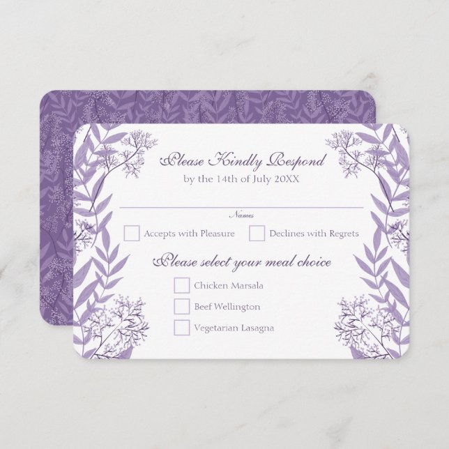 Lavender Lila Wedding Vintag Botanical Einladung (Vorne/Hinten)