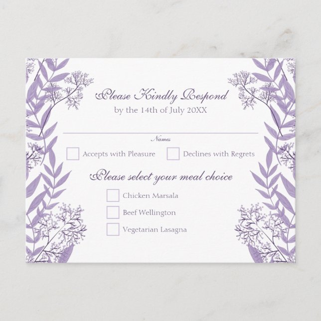 Lavender Lila Wedding Vintag Botanical Feiertagspostkarte (Vorderseite)