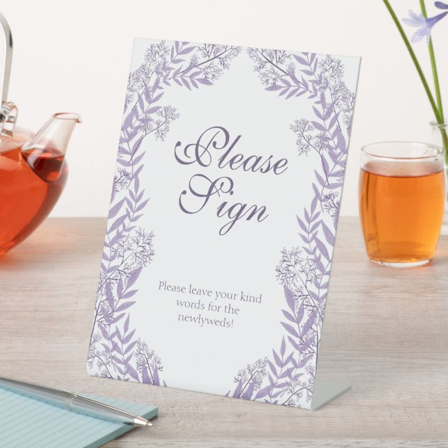 Lavender Lila Wedding Vintag Botanical Sockelschild (In Situ)