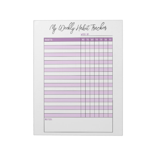 Lavender Lila Weekly Habit Tracker Notizblock (Rotiert)