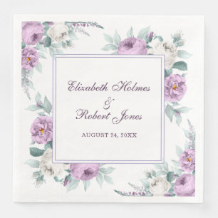 Lavender Lila weiße Peonies Hochzeit Napkins Serviette
