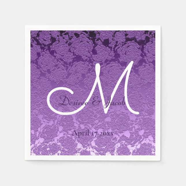 Lavender Lila White Elegant Wedding Monogram Serviette (Vorderseite)