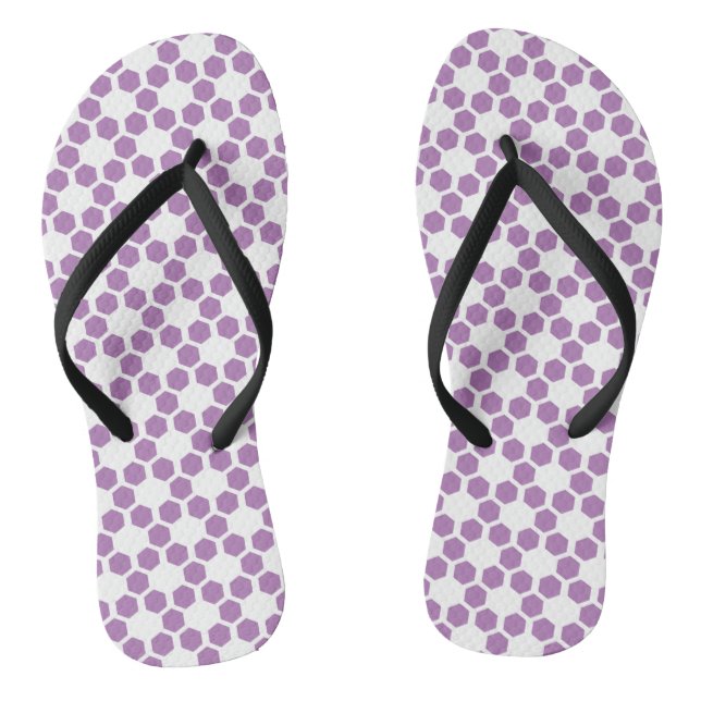 Lavender Lila White Geometric Hexagon Muster Flip Flops (Fußbett)