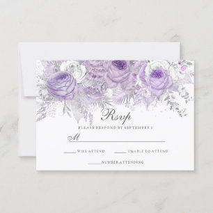 Lavender Lila White Silver Blume Wedding RSVP