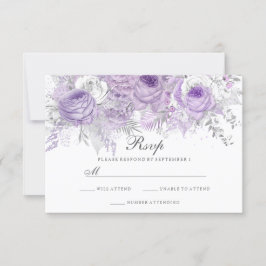 Lavender Lila White Silver Blume Wedding RSVP Karte