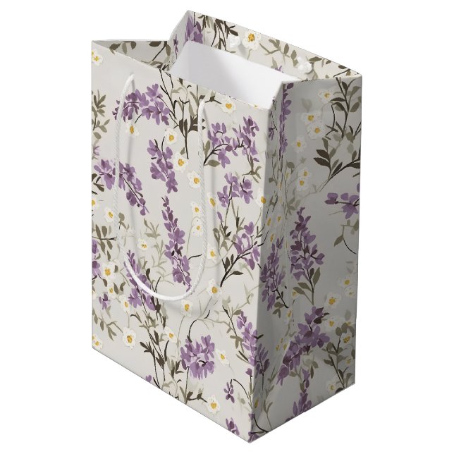 Lavender Lilac Blume Design Mittlere Geschenktüte (Rückseite Schrägansicht)