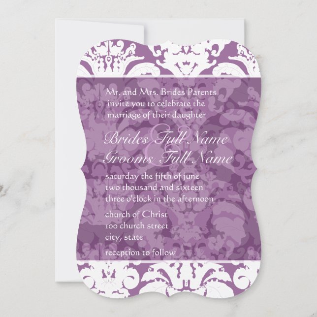 Lavender Lilac Damask Einladung zur Hochzeit (Rückseite)