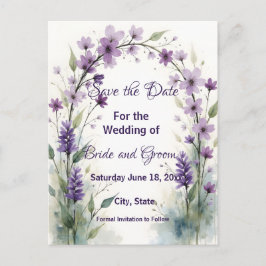 Lavender & Lilac Floral Arch Save the Date Postkarte