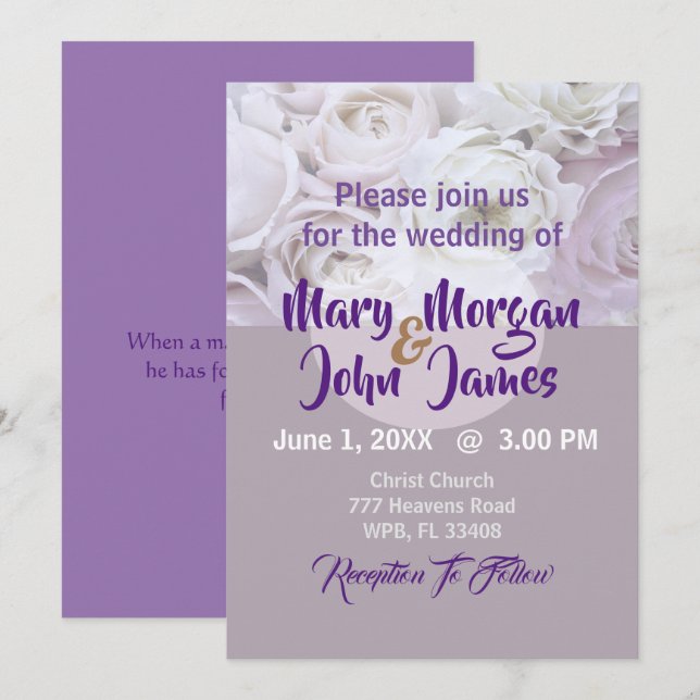 Lavender Lilac Floral Rose Hochzeit Einladung (Vorne/Hinten)