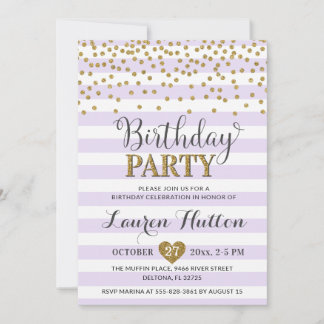 Lavender Lilac Gold Glitzer Elegante Geburtstagspa Einladung