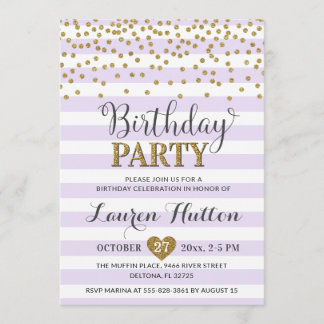 Lavender Lilac Gold Glitzer Elegante Geburtstagspa Einladung