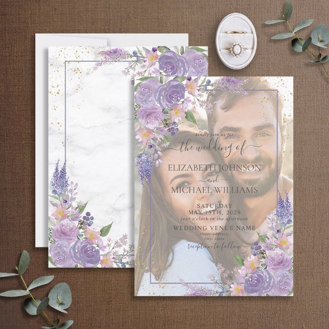 Lavender Lilac Gold Vellum Overlay Foto Hochzeit Einladung (Von Creator hochgeladen)