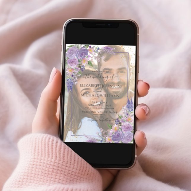 Lavender Lilac Gold Vellum Overlay Foto Hochzeit Einladung (Von Creator hochgeladen)