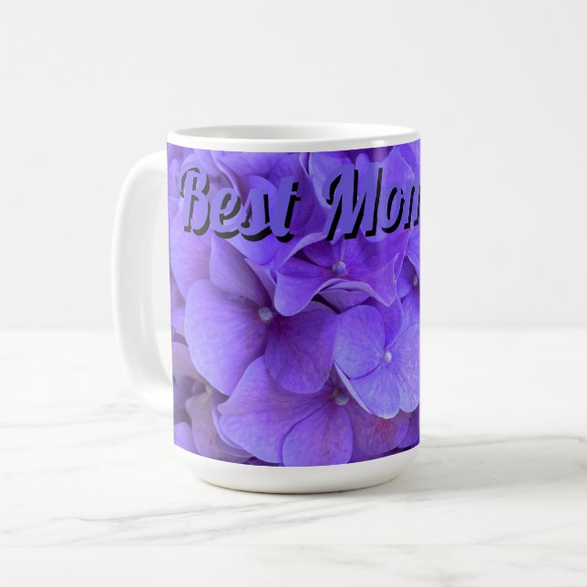 Lavender lilac lila Hydrangeas Blume beste Mama Kaffeetasse (Vorderseite Links)