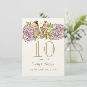 Lavender Lilac Love Bird Wedding Tischnummer Card